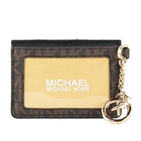 MICHAEL KORS KALA SMALL FLAP KEY RING CARD CASE WALLET MK BROWN BLACK - Picture 1 of 4